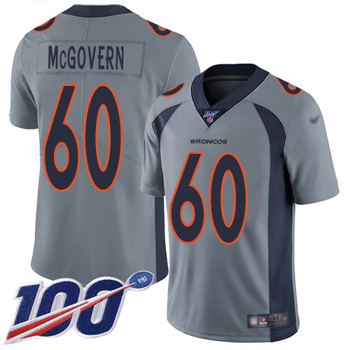 Men Denver Broncos #60 Connor McGovern Limited Silver Inverted Legend 100th Season Football NFL Jersey